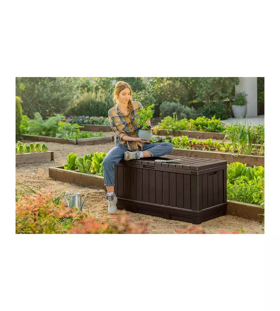 BAULE DA ESTERNO KETER "KENTWOOD" IN RESINA MARRONE EFFETTO LEGNO 350 LT 128X54X59 CM